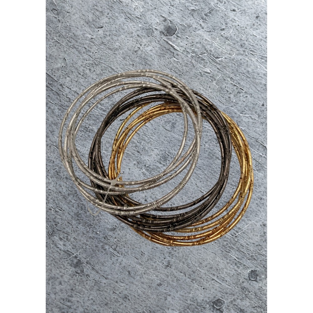 Textured Bangle Bracelet Set Gold Silver Gunmetal Etched 3 Inch